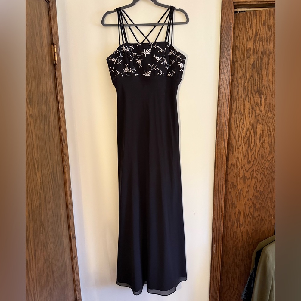 Bari Jay Vintage 90’s Y2K Evening Gown with Embroidered Floral Top Prom Formal